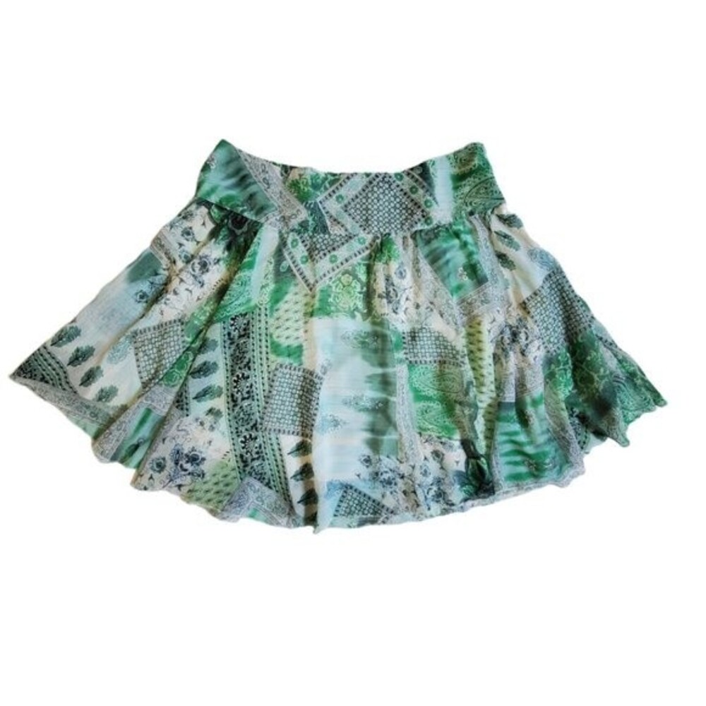 Luna Chix blue green yellow white gold floral paisley print mini skirt sz XL